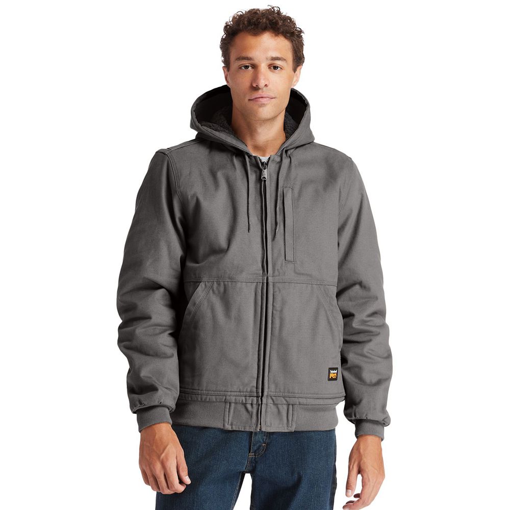 Timberland Mens Jackets PRO® Gritman Lined, Hooded Canvas - Dark Grey - India XA3612574